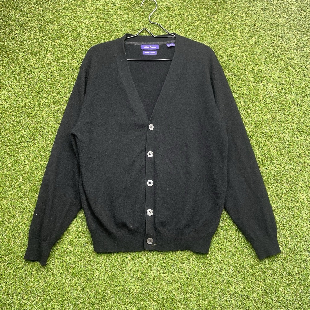 Alan Flusser Cashmere Cardigan Mens Medium Sweater Button V Neck Dress Preppy